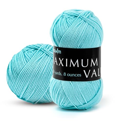Image of Mary Maxim Maximum Value Acrylic Yarn for Crocheting and Knitting, Soft Worsted Weight Teal Yarn 4, Ideal for Blankets, Sweaters, Hats, and Scarves, 8 oz Skein (474 Yds), Light Teal - 1 Skein