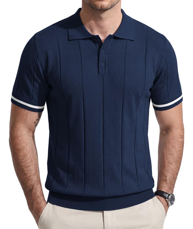 Elainone Poloshirt Herren Kurzarm Strick Polo Shirts Männer Polohemd Golf Shirt mit Knopf