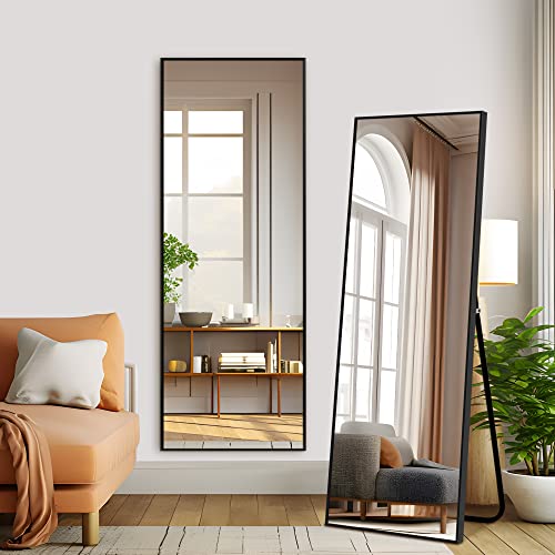 Image of Pexfix Full Body Mirror Length with Black Aluminum Alloy Frame Stand Wall Mounted Hanging for Bedroom Bathroom Living Room Decor,59''x16'' (1017)