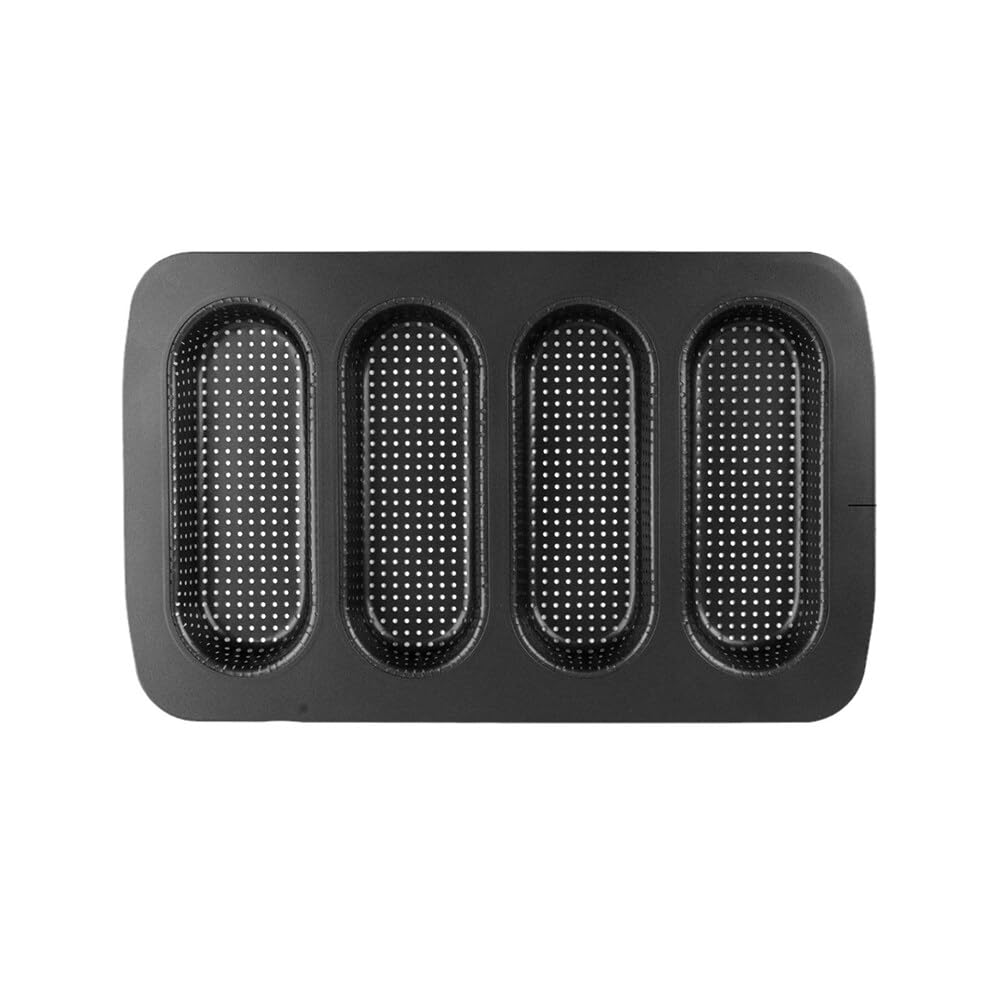 EUBUY Hot Dog Bun Pan Carbon Non-stick Hot Dog Shaped Bun Mould Crispy Bread Baking Tray with Holes for Mini Baguette Sandwich Cake