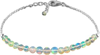 Natural Ethiopian Opal Gemstone Crystal, Dainty Bar Bracelet Women Jewelry, Opal Healing Bracelet, Birthstone, Gift for her, Rhodium Plated 925 Sterling Silver 8 inch