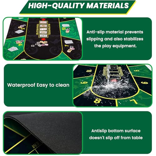 Image of PATPAT Blackjack & Poker Mat for Table Wear Resistant Rubber Mat Anti-Slip Table Mats for Poker Games (120CM*60CM Green)