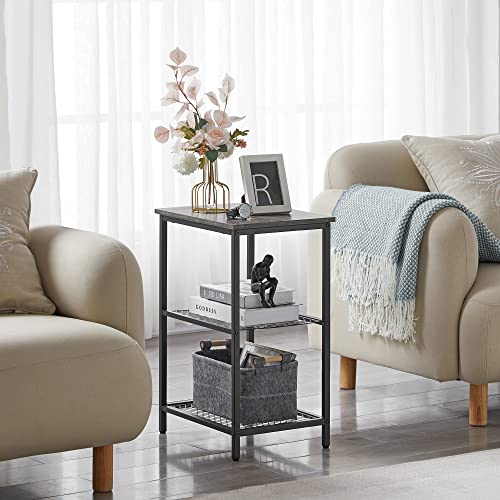 Vecelo 3-Tier End Tables, Small Nightstands With Storage Shelf, Industrial Night Stand For Living Room Bedroom, Metal Frame, 1 Pack(A), Misty Gray #TOP3