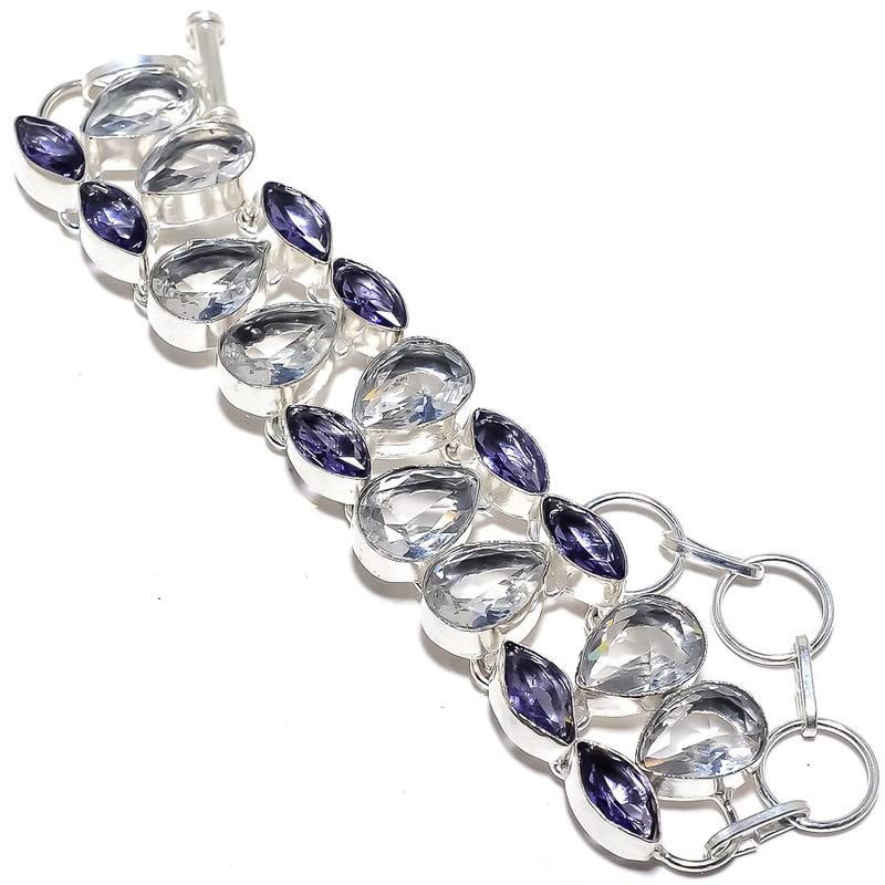 Bracelet améthyste et quartz fait main en argent pour femme