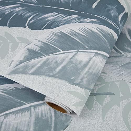 Hode Self Adhesive Wallpaper 60cmX3m Blue Leaf Peel and Stick Wallpaper Removable Waterproof Sticky Back Plastic for Bedroom Kitchen Bathroom Wall Table Furniture