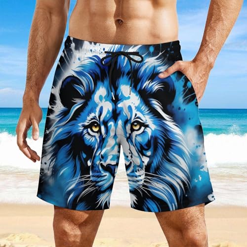 Zakqeik Men's Lions Swim Trunks Hawaiian Bathing Mesh Lining Suit Swimsuits Beach Shorts with Pockets2