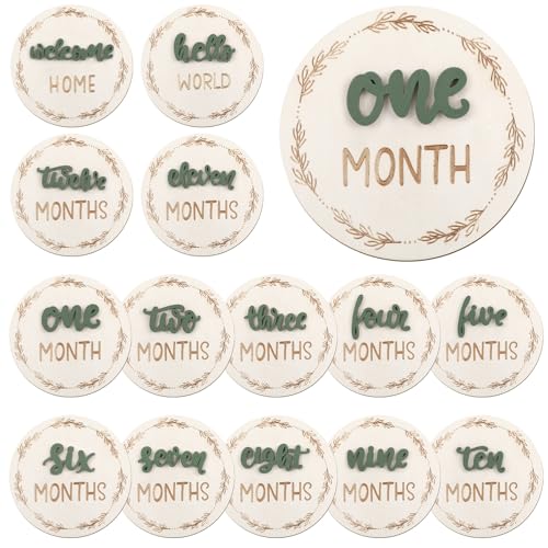 Image of Baby Monthly Milestone Cards Sign, 3D Baby Milestone Signs Baby Growth Cards Double Sided Milestone Wooden Circles for Baby Boy Girls 1-12 Months Baby Milestone Pictures