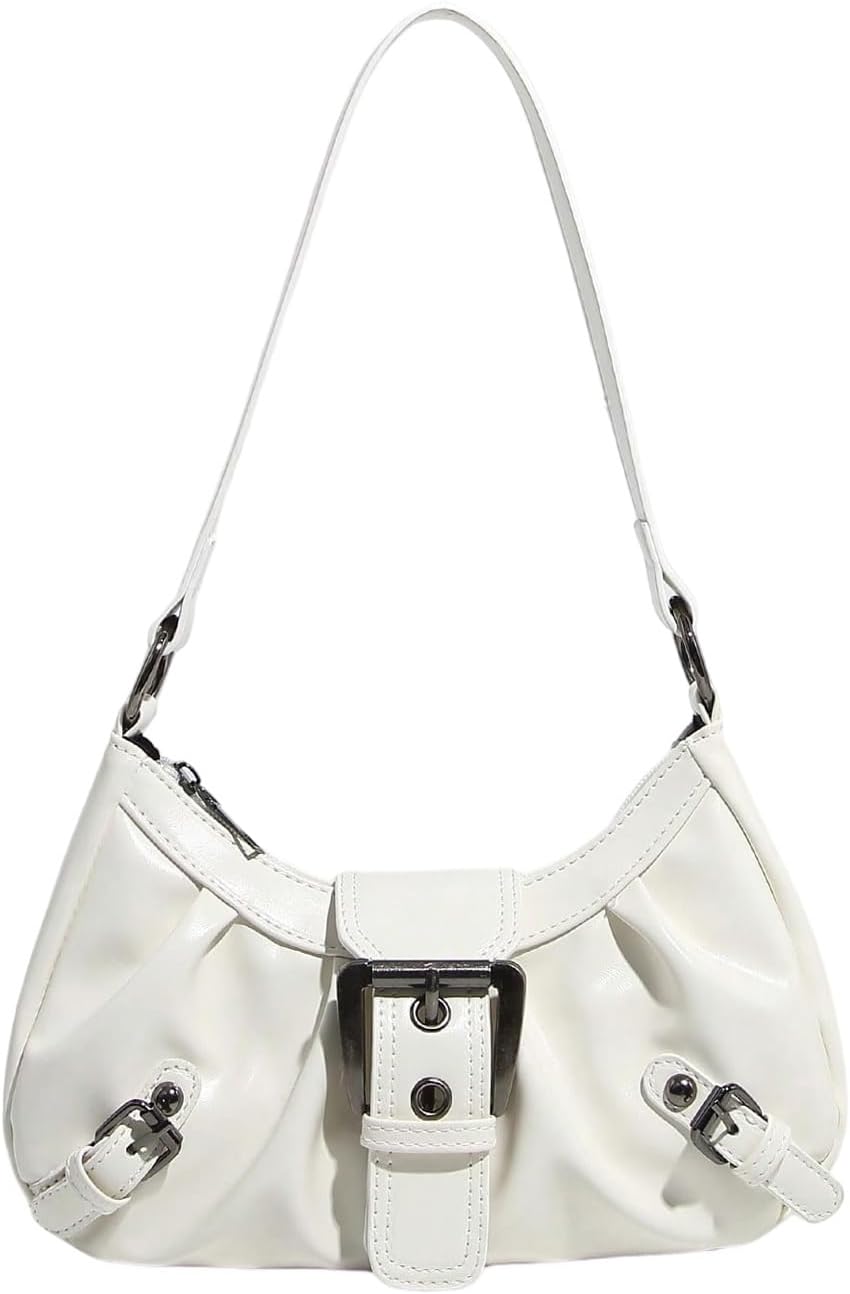 QWINEE Women's Vintage Buckle Shoulder Bag Y2K Punk PU Leather Handbag Clutch Purse