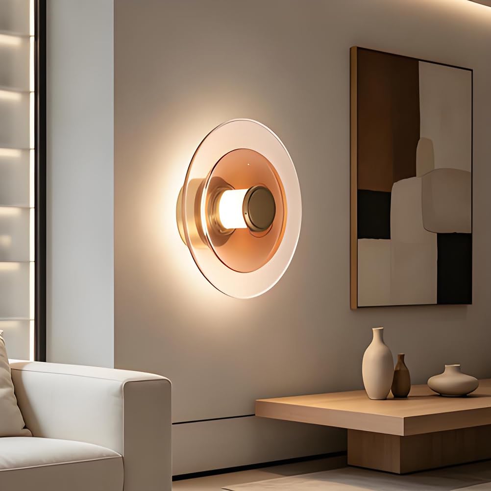 AoLa Kinkiet LED 12W okrągły kinkiet szklany wnętrz 3 temperatury barwowe kreatywny minimalistyczny design w kształcie pierścienia szklana lampa ścienna dekoracyjna nowoczesna lampa,Bernstein,23CM
