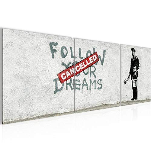Runa Art - Cuadros Banksy Sigue Tus Sueños 120 x 40 cm Cuadro in Lienzo no Tejido Gris Moderno Decoración de Pared 301933a