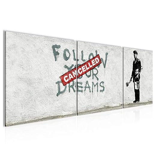 Runa Art - Cuadros Banksy Sigue Tus Sueños 120 x 40 cm Cuadro in Lienzo no Tejido Gris Moderno Decoración de Pared 301933a