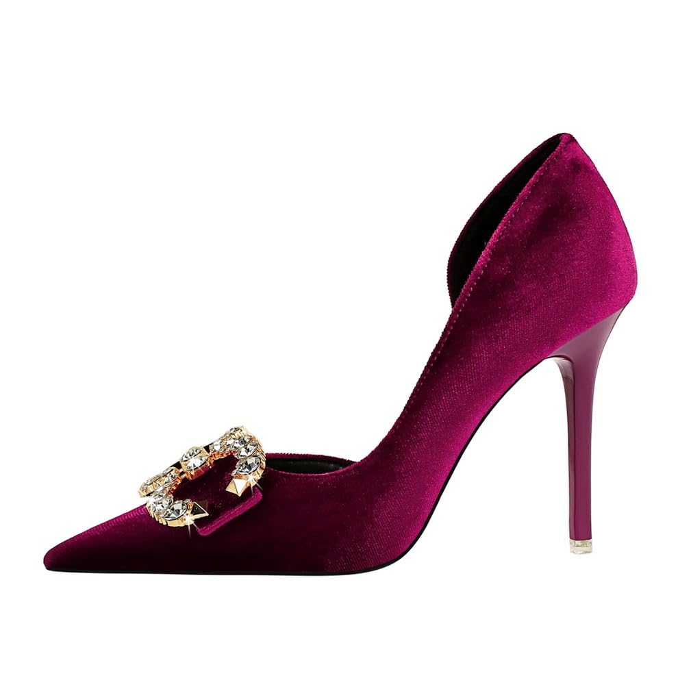 GeRRiT Closed Toe Pumps, Women's Pumps, Strappy Pumps, Clasp Pumps, Block Heel, Closed Toe, Glitter Pumps, Perfect for Weddings and Parties, 11 cm (Color : Purple, Size : 6)2