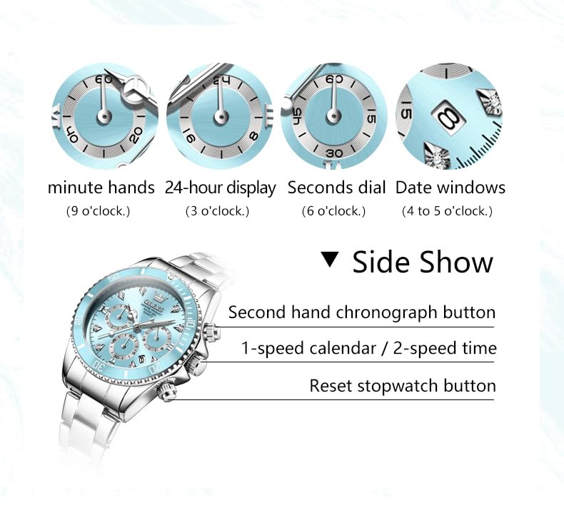 Image of OLEVS Watch for Women Luxury Stylish Diamond Analog Quartz Chronograph Elegant Silver Stainless Steel Chain Waterproof Date Ladies Wrist Watch