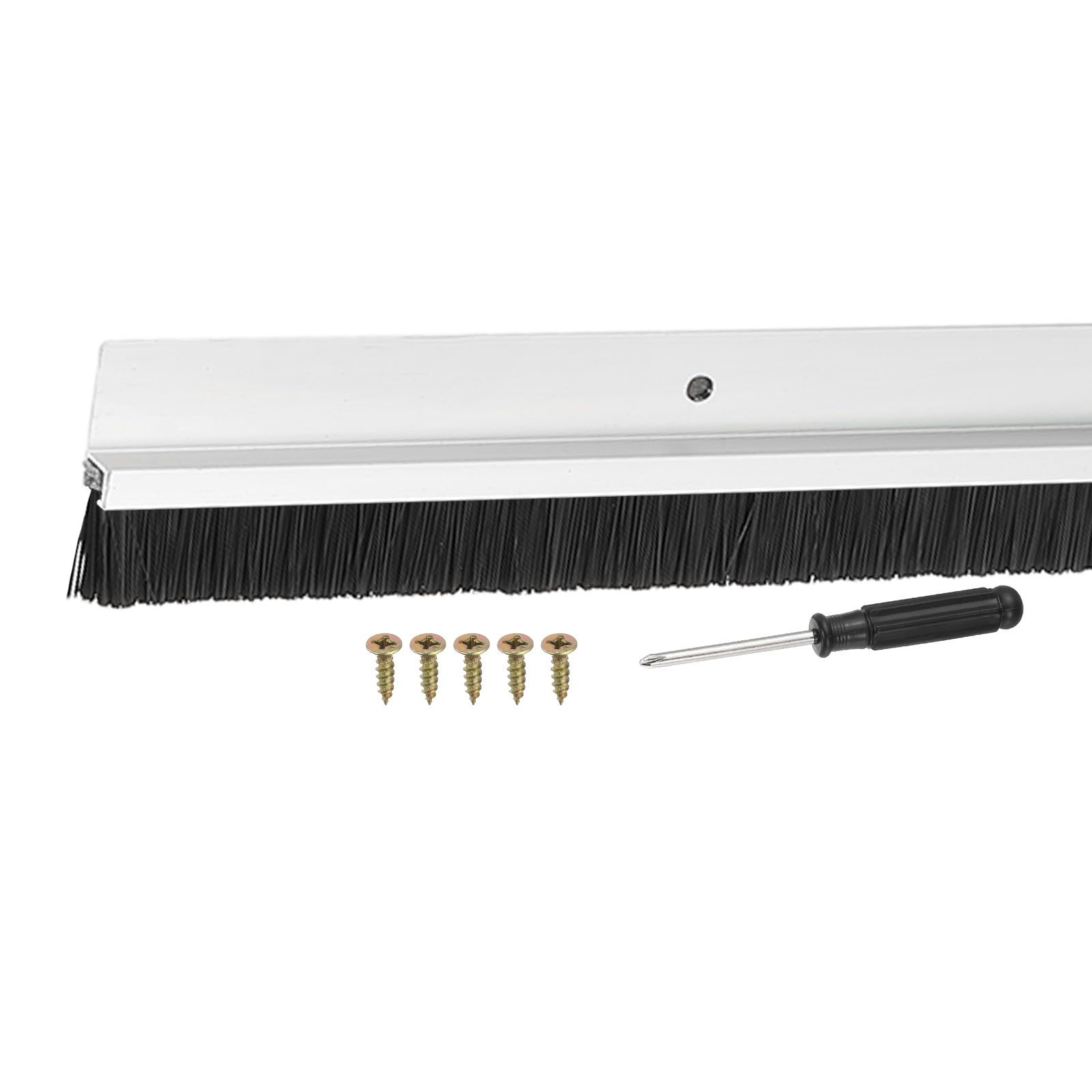 YELARXI Door Sweep Aluminum Alloy Brush Sweeps, 0.6 Inch Black PP Brush 39"L x 1.6"W Fit for Gaps of Door Bottom - H-Shape Holder (Silver)