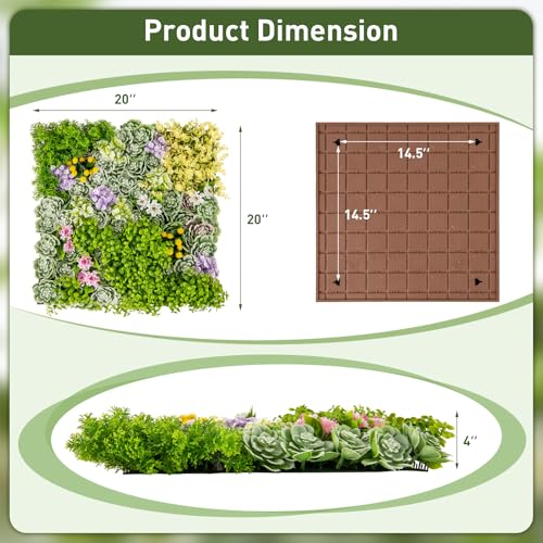Giantex 2 Pack Hanging Artificial Plants Panels, 20" x 20" Square Framed 3D Greenery Wall Art Decor, 10 Types of Mixed Succulents Fake Grass, Faux Plants Wall Panels for Living Room Backdrop - Image 4