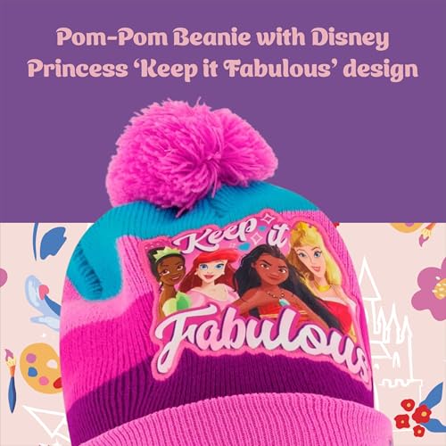 Disney Girls Winter Hat with Knit Gloves and Insulated Ski Glove Set, Princess For Ages 4-73