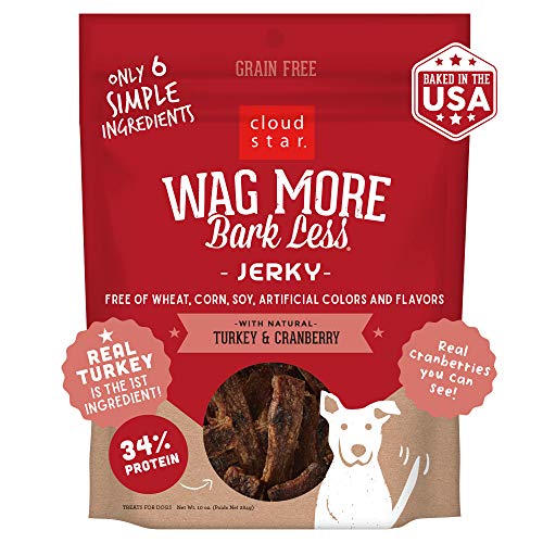 Cloud Star Wag More Bark Less Grain Free Jerky, Meat Dog Treats, Turkey & Cranberry 10 oz.
