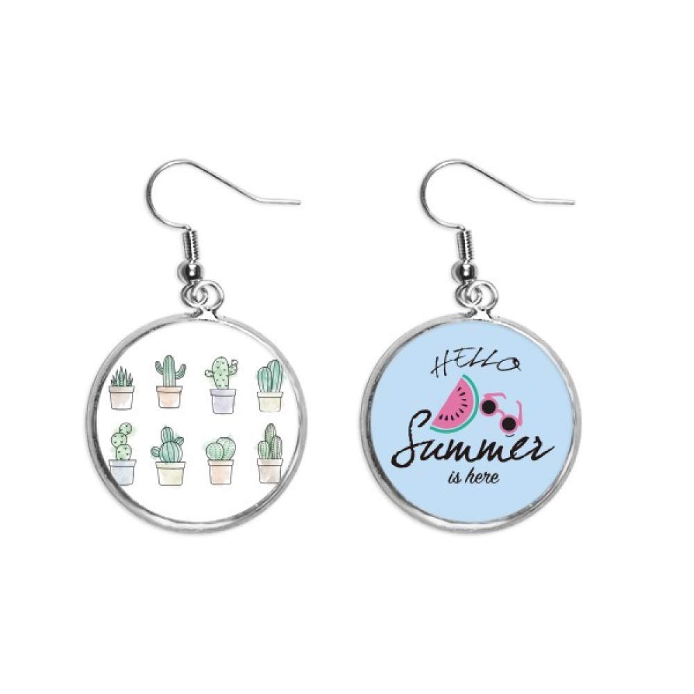 Pendientes de sandía verano maceta de cactus pendientes de botón botánicos para mujer 5