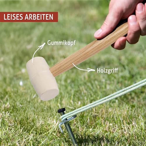 Tool & Tree Camping Hammer mit weißem Gummikopf und Holzgriff – Zelthammer mit Haken zum Herausziehen von Heringen – Schonhammer für Zeltaufbau, Camping, Trekking, Outdoor, Festival & Garten