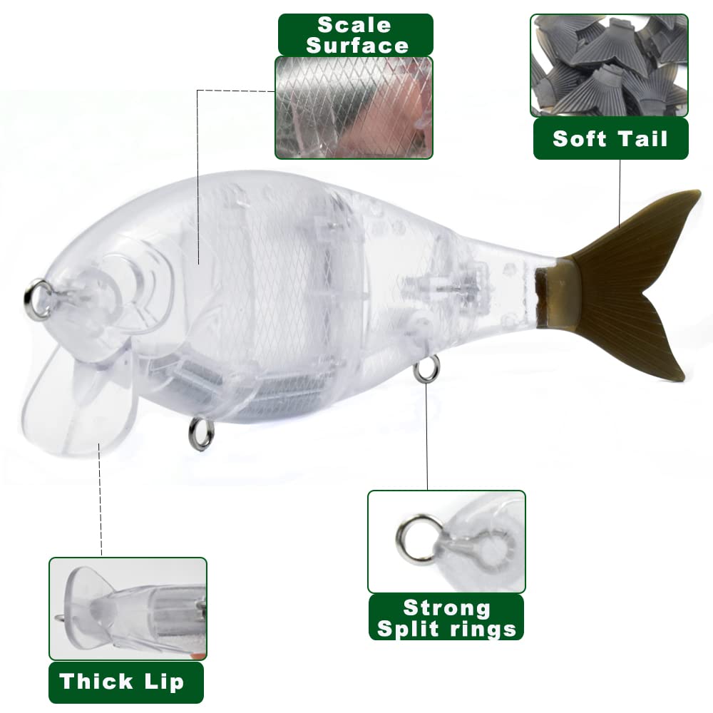 HUFFA Topwater Wobbler Swimbait Leurre De Pêche 18.5 cm 60g 3 Segment Non Peint Articulé Appât Blanc Shad Flotteur Métal Lien Doux Queue