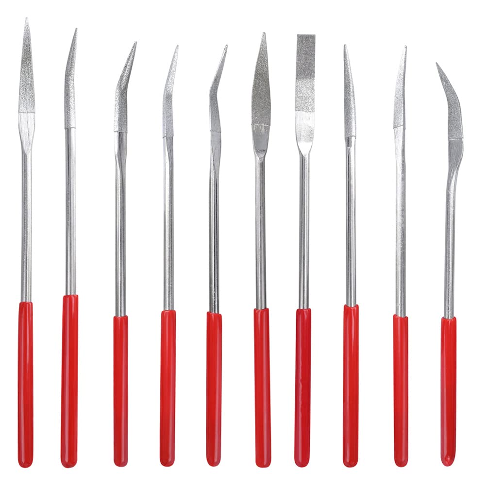 Diamond Coated Riffler File Assorted Set, 10pcs Mini Riffler Needle Files Kit for Jewelers Wood Carving Craft (3 x 160mm)