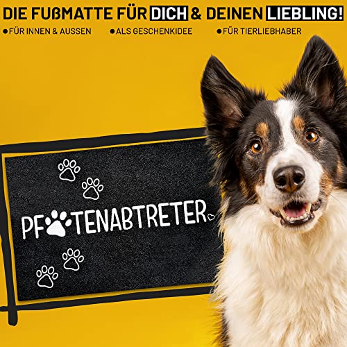 WELLMODA® Premium Fussmatte I „Pfotenabtreter“ I Rutschfest & Waschbar I Geschenkidee für Tierliebhaber I Lustige Pfoten Fußmatte für außen & Innen I Made in Germany I 40x60 cm (Schwarz/6mm)