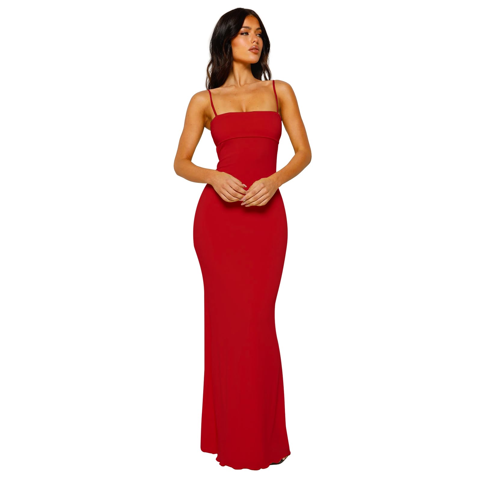 Womens Cutout Backless Maxi Dress Sexy Sleeveless Tight Slip Spaghetti Strap Long Dresses