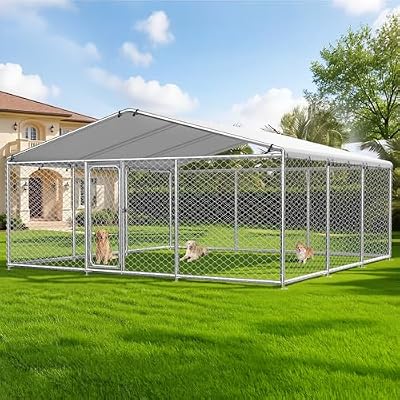15.3x15.3 FT Large Outdoor Dog Kennel Outside,Heavy Duty Dog Enclosure with Waterproof Cover Roof and Security Lock(183.1x183.1x83.1in)