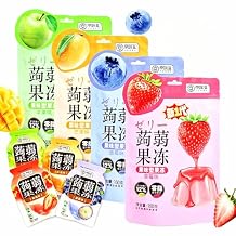 Konjac Jelly Assorted Fruit Flavors Apple, Mango, Strawberry, Blueberry, Low Sugar, Gluten Free, Vegan, Individually Wrapped, 5.6 oz 160g per Bag Pack of 4