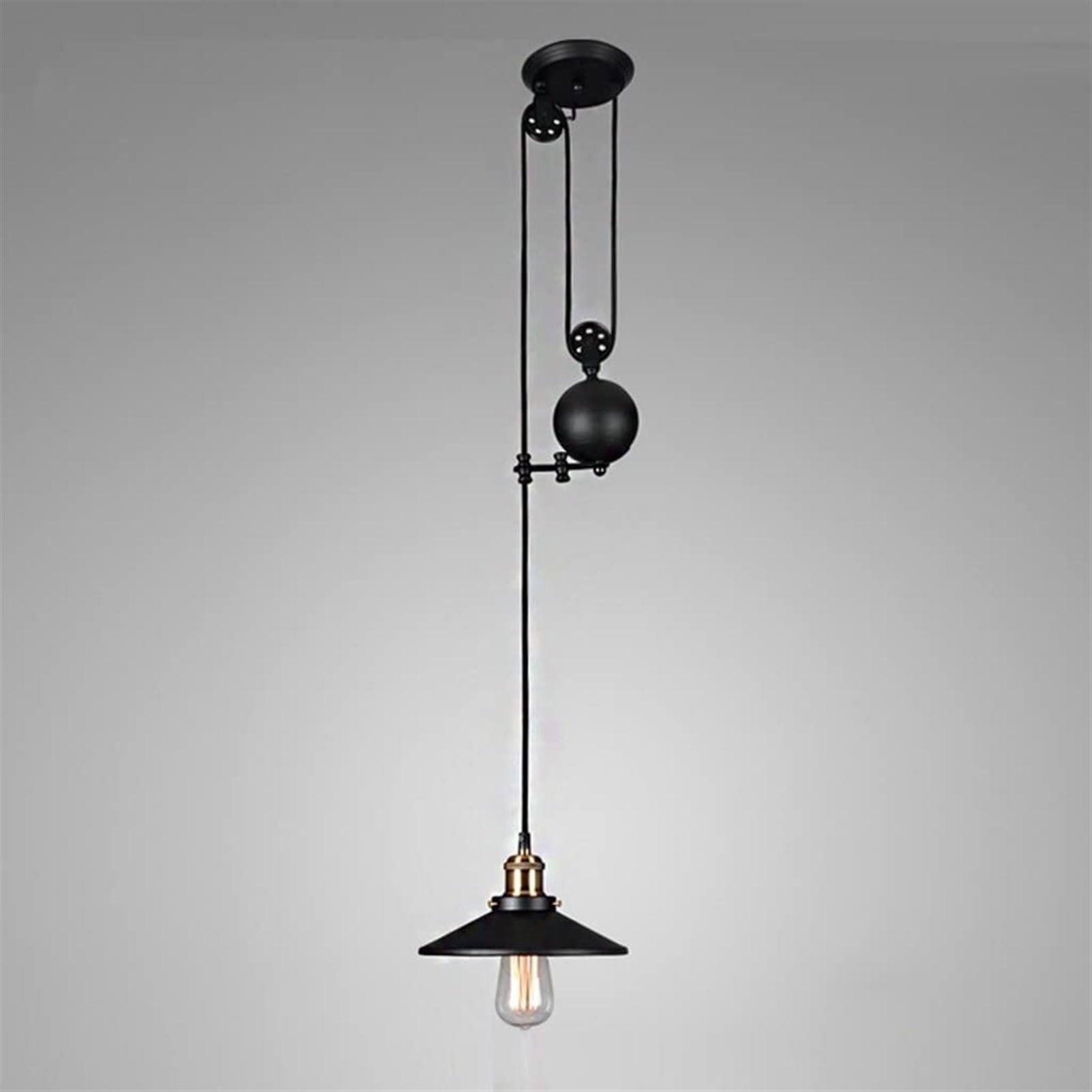 BLOOHK Industrial Pulley Pendant Light, Retractable Rise and Fall Ceiling Hanging Lamp, Vintage Loft Lighting Fixture for Kitchen Island, Bar & Dining Room(1-Lighting)