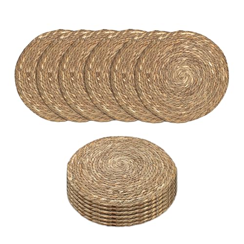 Spetebo Lot de 12 sets de table ronds en jonc de mer ou jacinthe d'eau - 38 cm - En matériaux naturels - Lavables - Durable