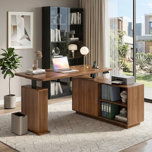 Image of L Shaped Electric Standing Desk, Corner Sit Stand Up Desk, Executive Desk