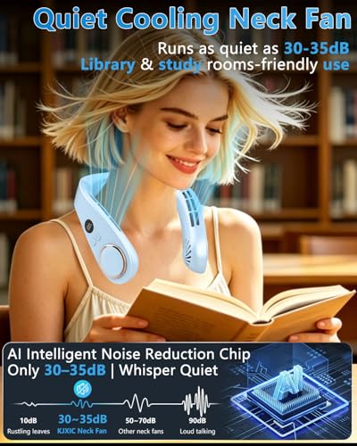 Image of Neck Fan with Cooling Plate-24H Quiet Powerful Fans that Blow 5 Speed&Power LED Display-USB 5500mAh Bladeless Wearable Personal AC Cooler for Light Blue