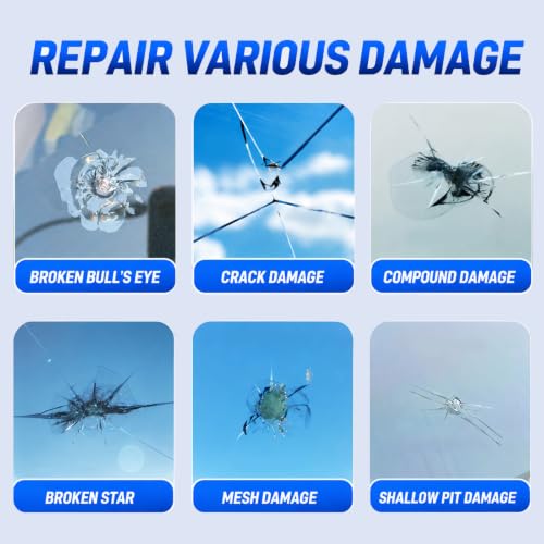Image of Windshield Chip Repair Kit, Car Glass Windshield Repair Kit with UV Curing Light, Glass Crack Repair Tools, Cracks Gone Glass Repair Kit, Nano Fluid Windscreen Repair Kit for Chips and Cracks(Navy)
