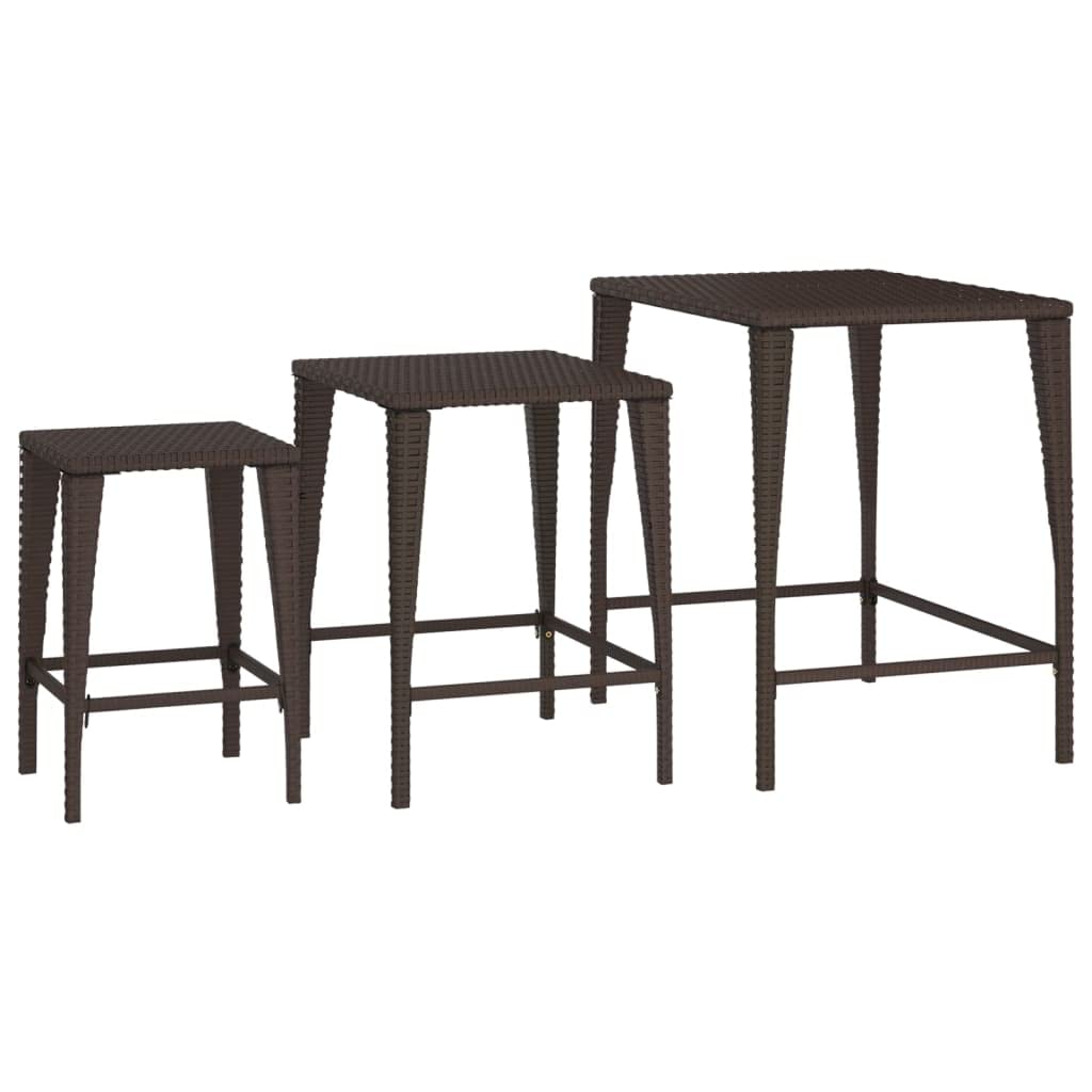 Juego de 3 mesas Nido de ratán PE marrón de 60 x 45 cm, mesas auxiliares apilables para salón, jardín, Patio y Dormitorio.