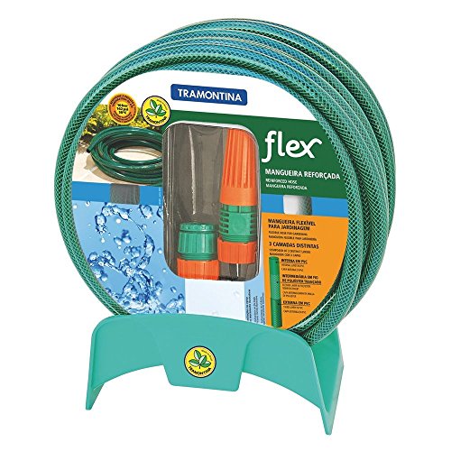 Mangueira Tramontina Flex Para Jardim, 25 M, Com Engates Rosqueados, Esguicho E Suporte Mural
