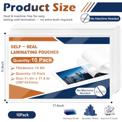 10 Pack 10 Mil 11x17" Self Sealing Laminating Pouches Self Adhesive Lamination Pouches Clear Laminate Sheets for Drawings Posters Art Prints Menu Big Certificates (No Heat & No Laminator Machine Need) - Image 2