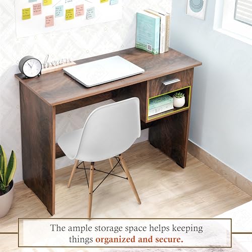 Image of ABOUT SPACE Study Table with Drawer & Bottom Storage -Computer Table for Laptop, Desktop, PC, Working, Drawing, Engineering Wood Office Desk for Home (Walnut -L 90 x B 40 x H 75cm)