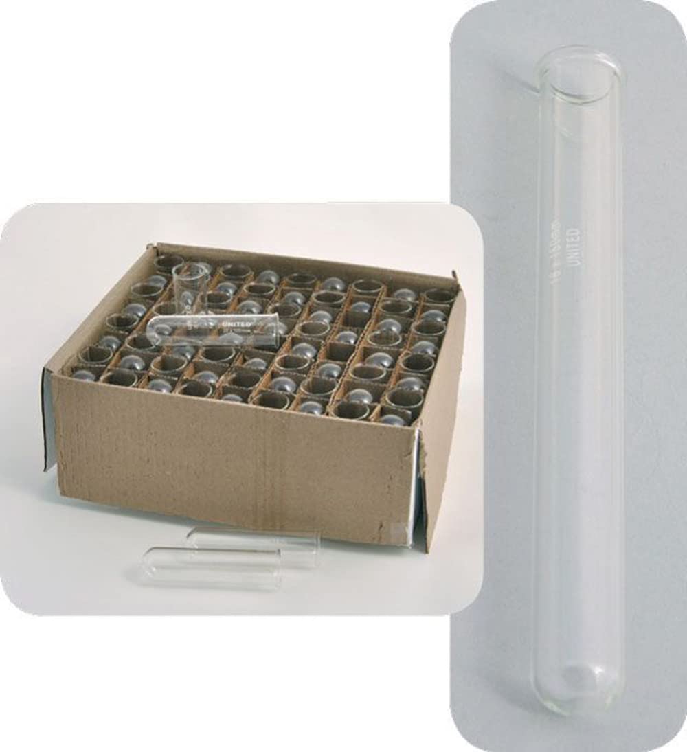 United Scientific™ Pre-Cleaned Test Tube with Rim, 18mm (OD) x 150mm (Length), 24mL Capacity, Borosilicate Glass, Case of 72