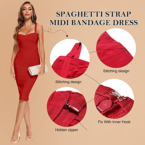 Image of Midi-Calf Solid Color Spaghetti Strap Rayon Bandage Dress