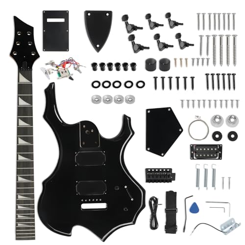 Ktaxon DIY Guitar Kit with Solid Body, Tech Fingerboard and Maple Neck, 6 String DIY Electric Guitar Kit with Unique Design, Easy Installation & Full Equipment to Build Your Own Guitar (Flame-Black)