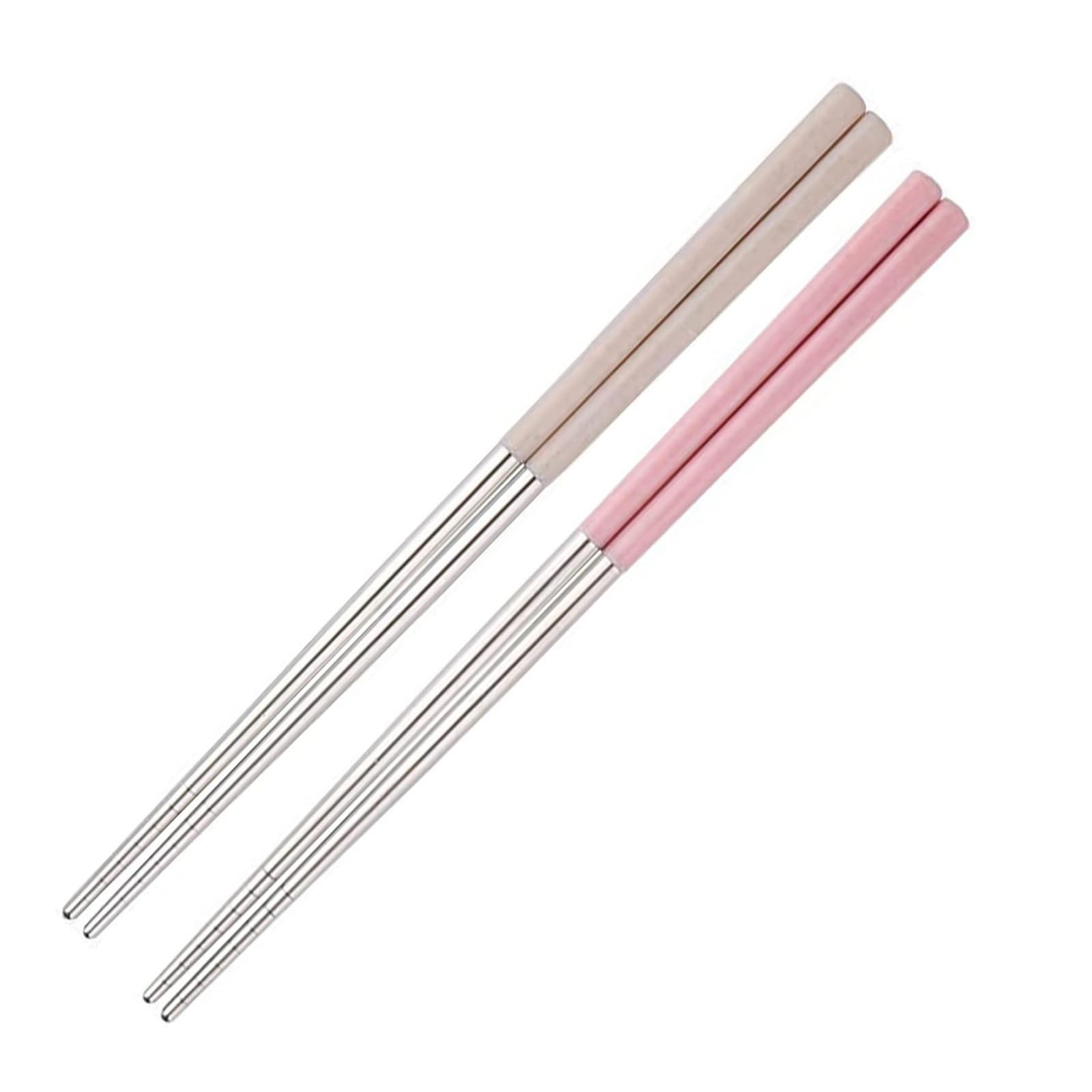 Epsilon 2Pairs Metal Chopstick 304 Stainless Steel Durable Chopsteaks for Noodels Sushi Thai Dinner Perfect Square Grip to Hold Food Perfectly Easy to Use Chop Stick for Home Restaurant Pink + Beige