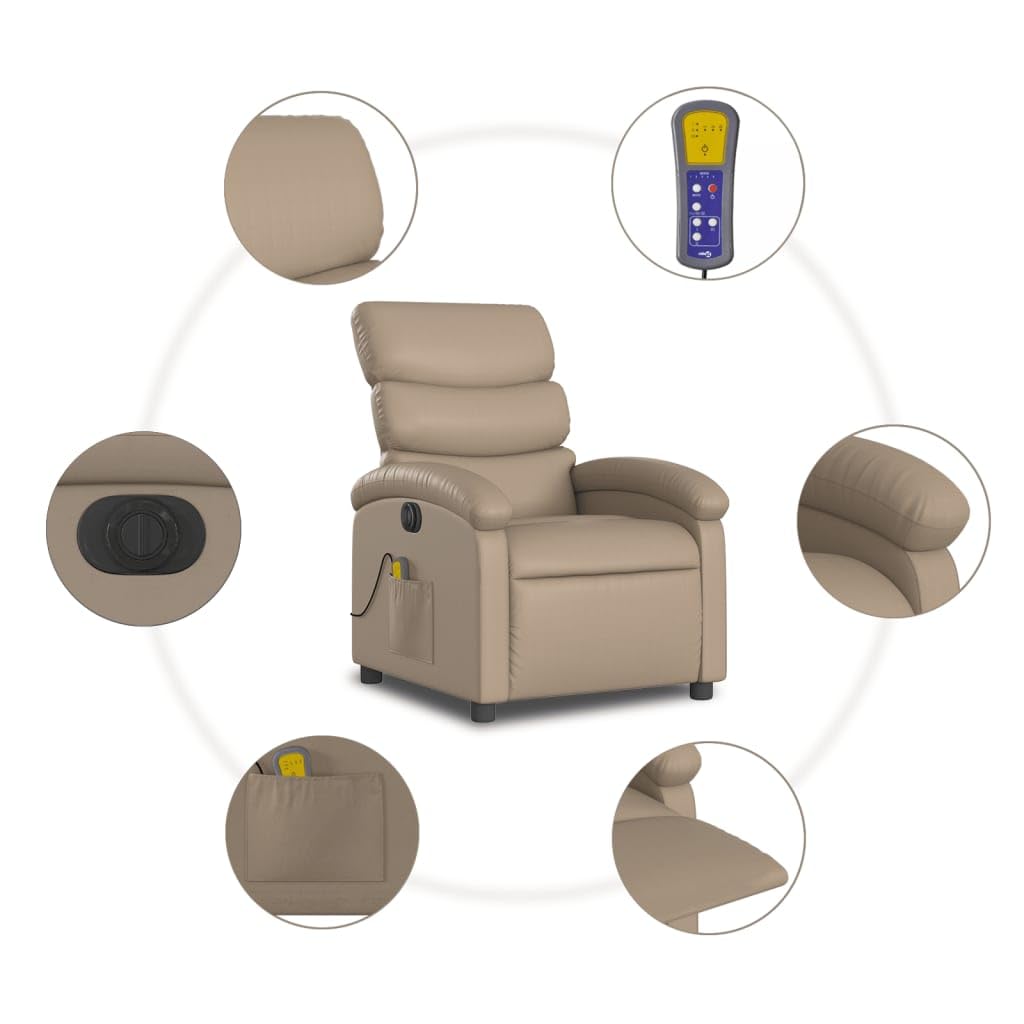 Sillon Relax Reclinable de Masaje eléctrico Cuero Sintético Capuchino