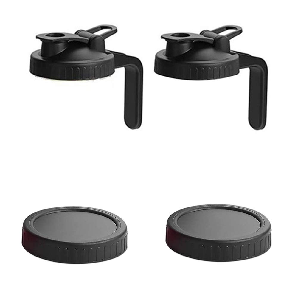CTRLZS Wide Mouth Jar Pour Lids,2 Pcs Flip Cap Lid with Handle & 2 PCS Leak-Proof Seal Lids for Food Storage