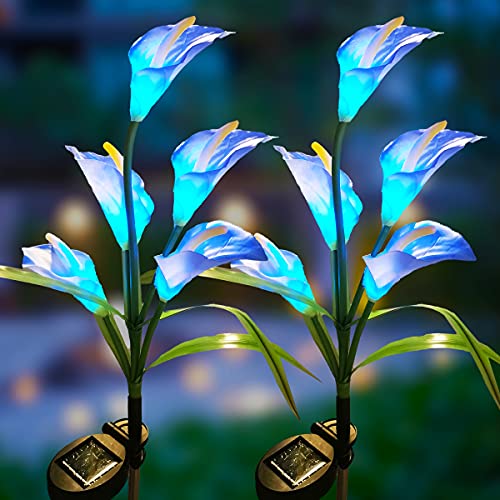 Veesee 2 Packs Upgrade Solar Calla Lily Lights Outdoor Garden Stake Light, Color Changing Solar Powered LED Lily Lights for Christmas Gift Wedding Party Outdoor(Blue) Veesee 2 Packs Upgrade Solar Calla Lily Lights Outdoor Garden Stake Light, Color Changing Solar Powered LED Lily Lights for Christmas Gift Wedding Party Outdoor(Blue)