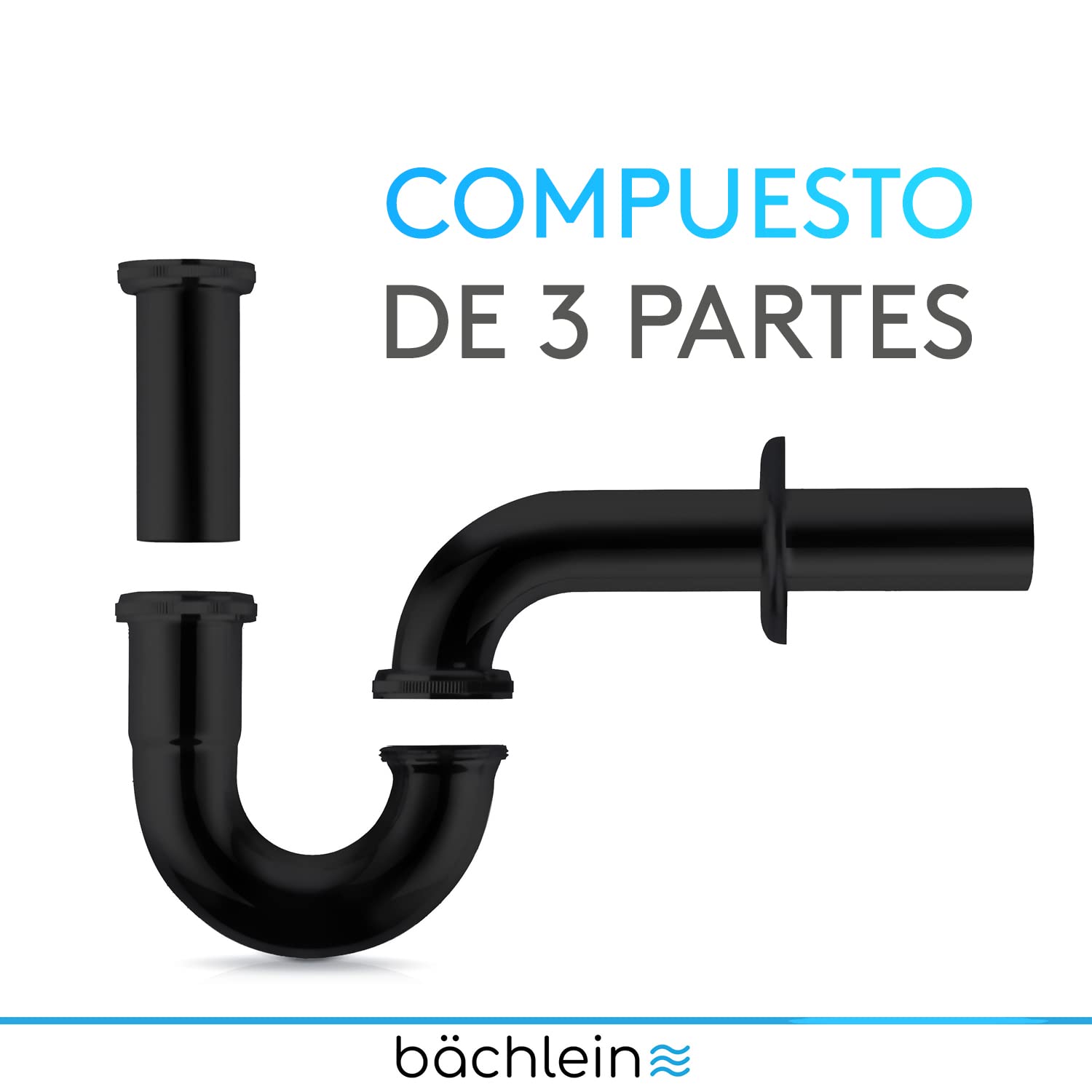 Bächlein Sifón universal para lavabo (85 mm), tapón antiolores, manguito de goma e instrucciones de instalación (idioma español no garantizado)