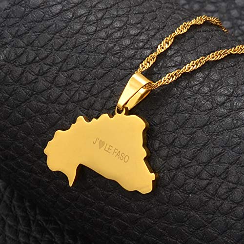maiconfrog - Burkina Faso Map Pendant Necklaces Jewelry For Women Men Girls Gold Color & Stainless Steel