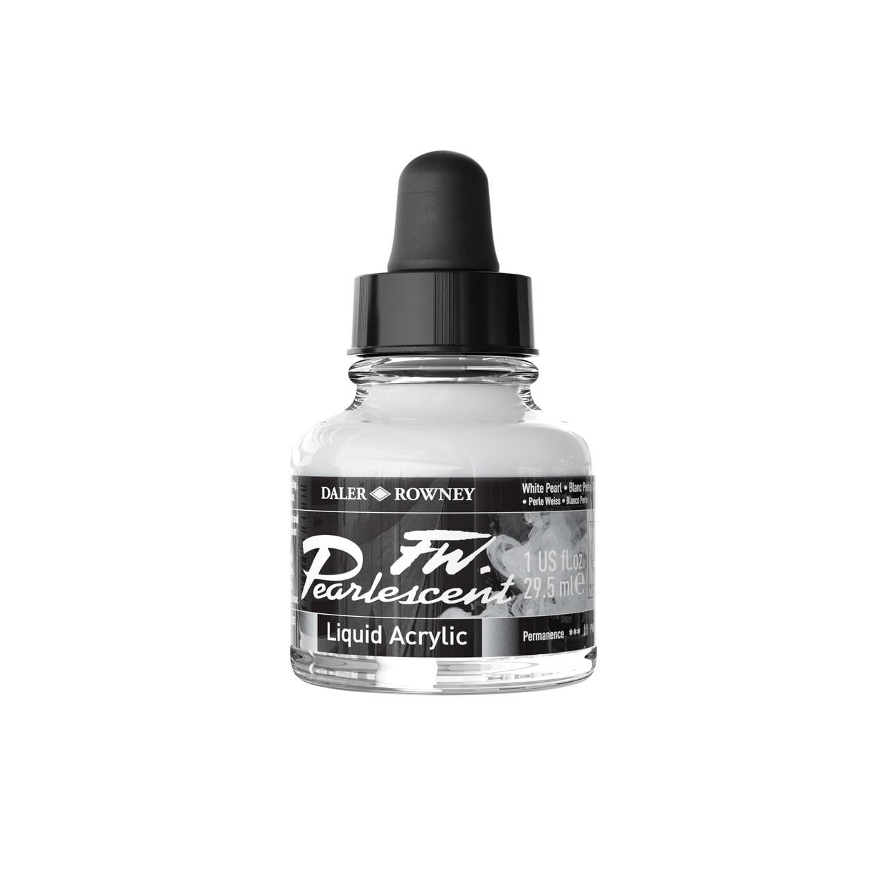 Daler-Rowney FW Acrylic Ink, Glass Bottle with Dropper, 1oz - 29.5 ml, White Pearl