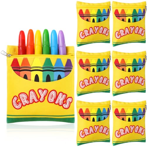 Image of MotiMind 6 Pcs Small Crayon Box Pouch with Zipper Crayon Self Seal Gift Bags Kindergarten Class Storage Organizer Reusable Travel Pencil Case Container for Kids Toddler Back to School Supplies