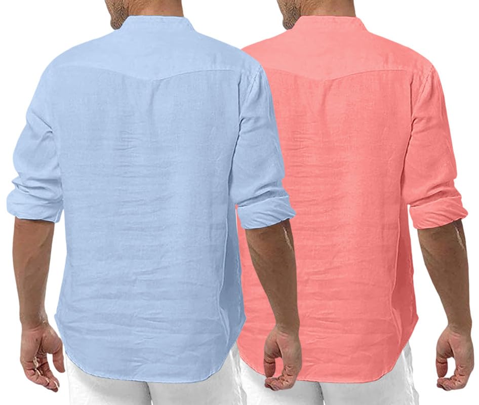 Image of ROYALSCOUT Men's Cotton Polyester Blend Solid Regular Fit Full Sleeve Short Kurta | Ethnic, Lightweight Summer Kurta for Daily & Occasion Use